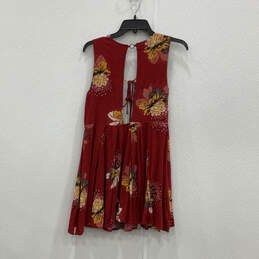 Womens Red Floral Pleated Sleeveless V-Neck Fit & Flare Dress Size Small alternative image