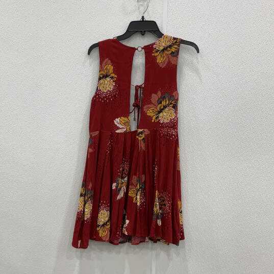 Womens Red Floral Pleated Sleeveless V-Neck Fit & Flare Dress Size Small image number 2