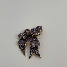 Designer Joan Rivers Gold-Tone Crystal Cascading Ribbon Bow Brooch Pin alternative image