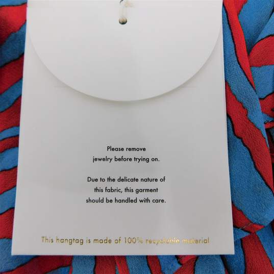 Diane von Furstenberg Jaxson Ruffled Crepe de Chine Blue & Red Zebra Print Women's Midi Dress Size S NWT with COA image number 8