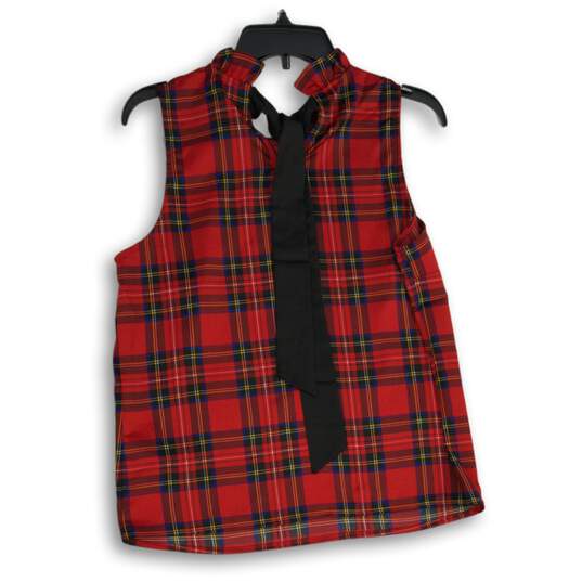 J. Crew Womens Red Plaid Sleeveless Ruffle Neck Back Bow Tank Top Size S image number 2