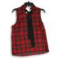 J. Crew Womens Red Plaid Sleeveless Ruffle Neck Back Bow Tank Top Size S image number 2