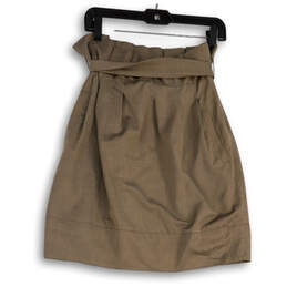 Womens Brown Pleated Front Pockets Tie Waist Short A-Line Skirt Size 06 alternative image