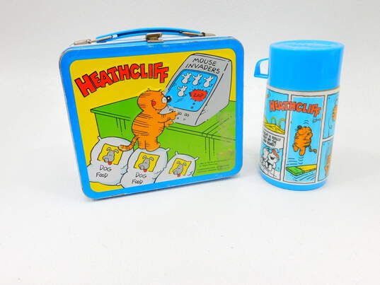 Vintage 1982 Aladdin Heathcliff Metal Lunchbox With Thermos image number 1