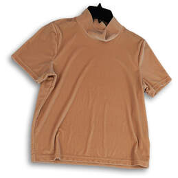Womens Beige Regular Fit Short Sleeve Mock Neck Pullover T-Shirt Size XS