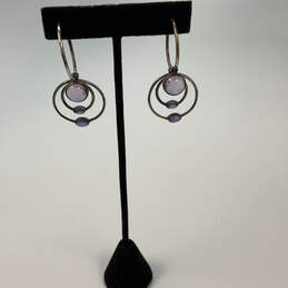 Designer Pandora 925 ALE Sterling Silver Amethyst Double Hoop Earrings