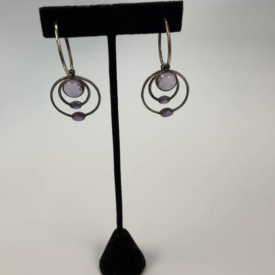 Designer Pandora 925 ALE Sterling Silver Amethyst Double Hoop Earrings image number 1
