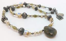 Tres Jolie & Barse 925 Faceted Labradorite Teardrop Pearls Crystals & Ball Bead Necklace & Rope Open Oval Drop Post Earrings 32.1g alternative image