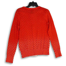 Womens Red Knitted Polka Dot Long Sleeve Button Front Cardigan Sweater Sz XS 2-4 alternative image