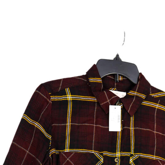 NWT Womens Multicolor Plaid Long Sleeve Front Button Shirt Dress Size S image number 3