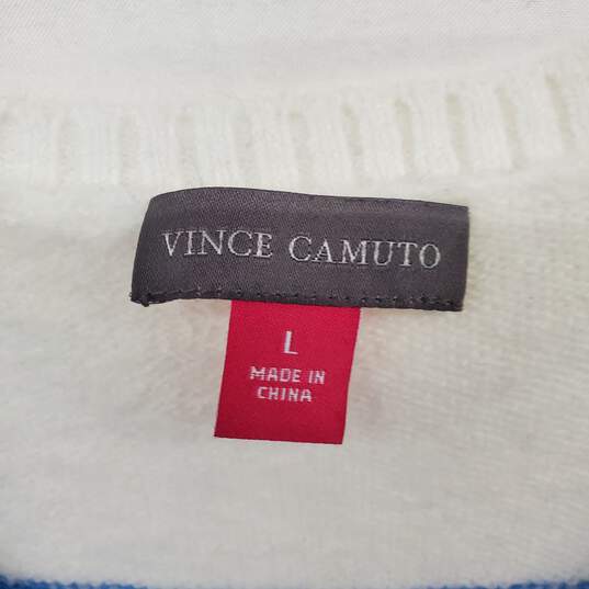Vince Camuto White & Blue Striped Pullover Sweater WM Size L image number 3