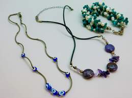 Boho 925 Sterling Silver Amethyst Agate & Pearl Necklaces & Multi Strand Bracelet