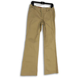 Womens Beige Flat Front Pockets Regular Fit Bootcut Leg Chino Pants Size 4