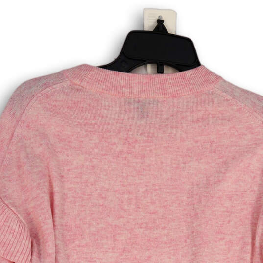 Womens Pink Tight-Knit Crew Neck Ruffle Long Sleeve Pullover Sweater Sz XS image number 4