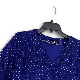 Womens Blue Polka Dot V-Neck 3/4 Sleeve Pullover Blouse Top Size 10-12 alternative image