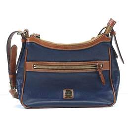 Dooney & Bourke Zip Shoulder Bag Navy/Brown Leather
