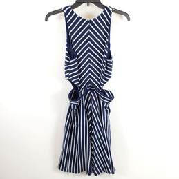 Anthropologie Women Blue Striped Belted Dress M alternative image