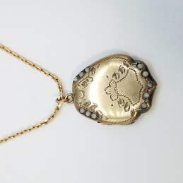 Krementz 14K Gold Chain W/GF Locket Seed Pearl Pendant Necklace 11.2g alternative image