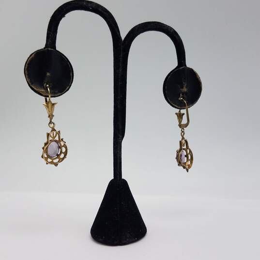 10k Gold Vintage 2.5ct Sapphire Drop Earrings 4.4g image number 9