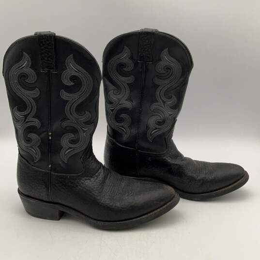 Double-H Mens Black Leather Steel Toe Mid-Calf Cowboy Work Western Boots Sz 11D image number 2