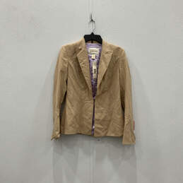 NWT Womens Beige Purple Long Sleeve Peak Lapel One-Button Blazer Size 6
