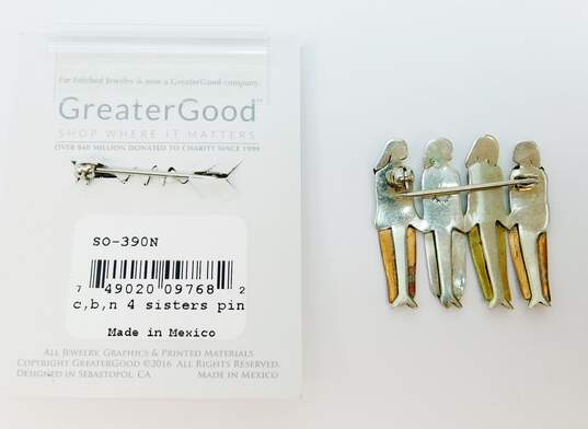 (G) 2 Far Fetched Mixed Metals Four Friends Holding Hands Brooches Set image number 2