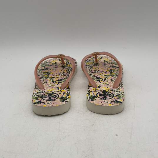 Tory Burch Womens Multicolor Floral Monogram Slip-On Flip Flop Sandals Size 8 image number 4