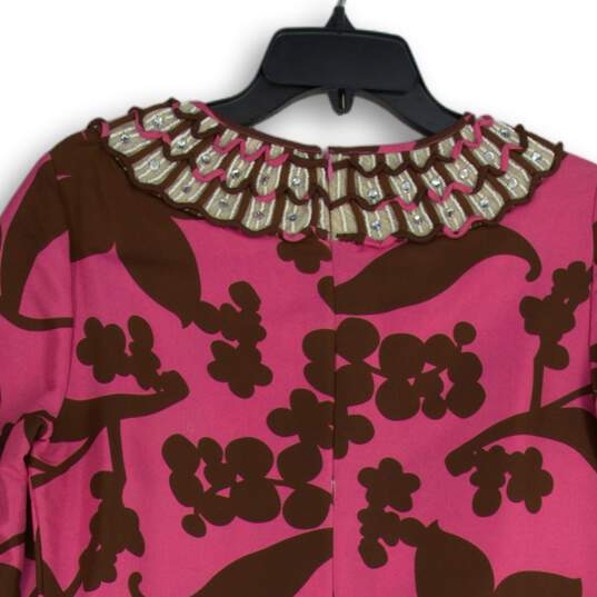 Womens Pink Floral Embellished Long Sleeve Round Neck Mini Dress Size 6 image number 4