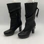 Womens Jardin Black Leather Mid Calf Block Heel Riding Boots Size 10 image number 4