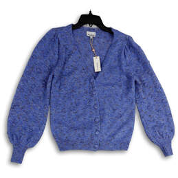 NWT Womens Blue Knitted Long Sleeve Button Front Cardigan Sweater Size S