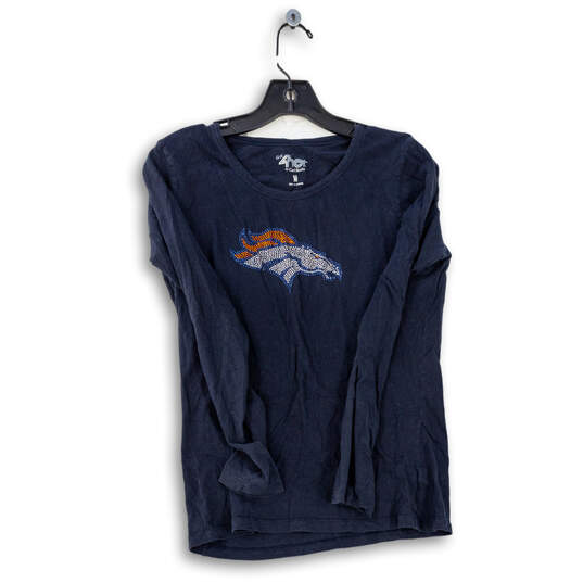 Womens Blue Rhinestone Denver Broncos Long Sleeve NFL T-Shirt Size Medium image number 1