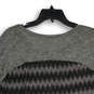 Womens Gray Knitted Round Neck 3/4 Sleeve High Low Pullover Sweater Size M image number 4