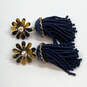 Designer J. Crew Gold-Tone Blue Flower Beads Tassels Drop Earrings image number 2