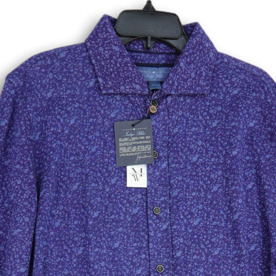 NWT Mens Blue Floral Long Sleeve Spread Collar Button-Up Shirt Size XLT image number 3