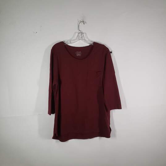Womens Round Neck 3/4 Sleeve Chest Pocket Pullover T-Shirt Size XL image number 1