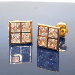 14K Yellow Gold Cubic Zirconia Square Stud Earrings - 1.0g