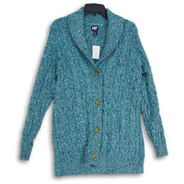 Womens Blue Knitted Long Sleeve Button Front Cardigan Sweater Size Medium