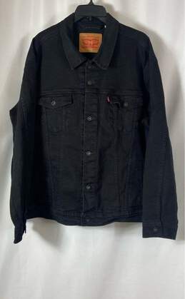 Levi's Mens Black Denim Dark Wash Long Sleeve Collared Trucker Jacket Size XXL