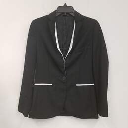 Womens Black Collared Long Sleeve Single Breasted Blazer Jacket Size 44