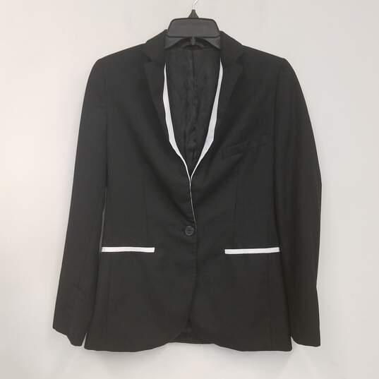 Womens Black Collared Long Sleeve Single Breasted Blazer Jacket Size 44 image number 1