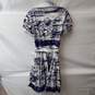 Kay Unger Blue & White Leaf Print Belted Pleated Dress Size 6 image number 2