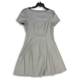 H&M Womens Gray Boat Neck Short Puff Sleeve Back Zip A-Line Dress Size 10