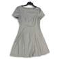 H&M Womens Gray Boat Neck Short Puff Sleeve Back Zip A-Line Dress Size 10 image number 1