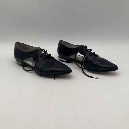 Womens Black Leather Pointed Toe Lace Up Cutout Oxford Shoes Size 7 image number 3