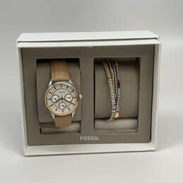 Designer Fossil Two-Tone Analog Wristwatch And Bracelets Gift Set With Box