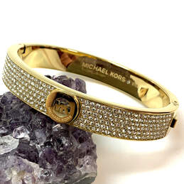 Designer Michael Kors Gold-Tone Pave Crystal Fulton Hinged Bangle Bracelet