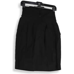 Womens Black Pleated Front Waist Belted Back Zip Short A-Line Skirt Size 8 alternative image