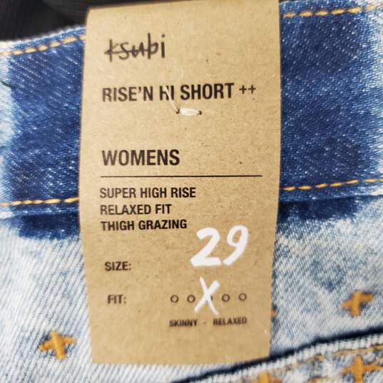 NWT Ksubi WM's High Waisted Distressed Washed Blue Denim Karnage Shorts Size 29 image number 3