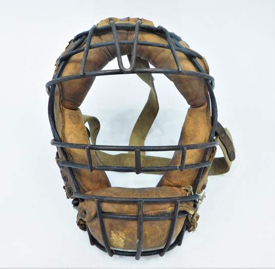 Vintage 1940-1949 Rawlings Leather & Wire Frame Baseball Catchers Mask image number 1