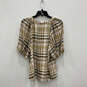 Womens Multicolor Plaid Puff Sleeve Round Neck Pullover Blouse Top Size M image number 2